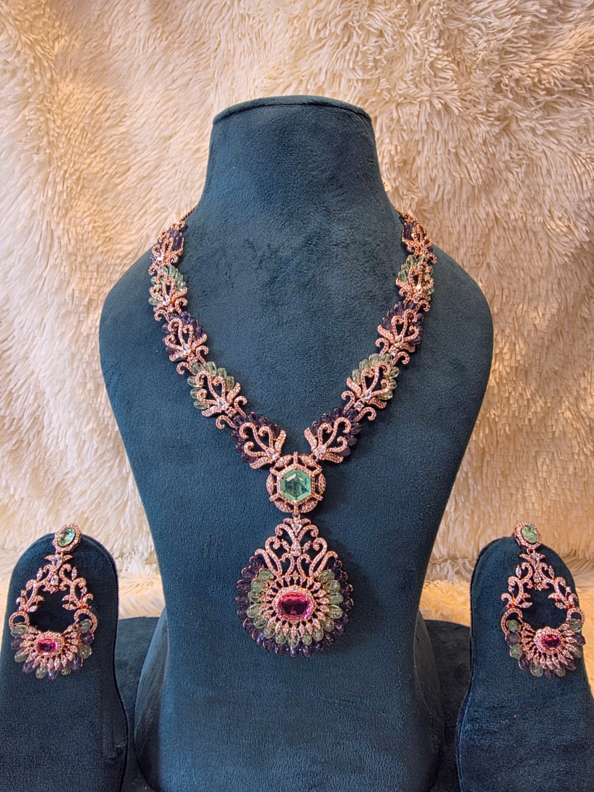 Imperial Mint Pink Beaded Floral Necklace