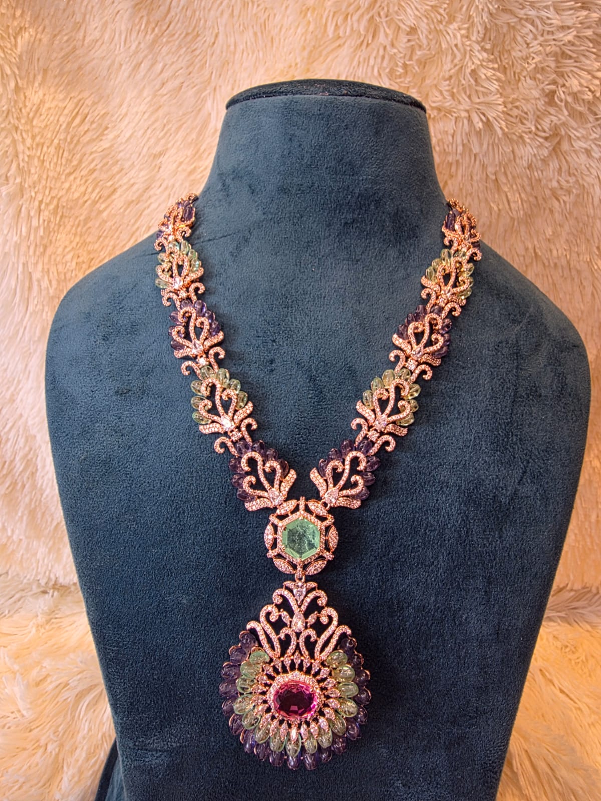 Imperial Mint Pink Beaded Floral Necklace