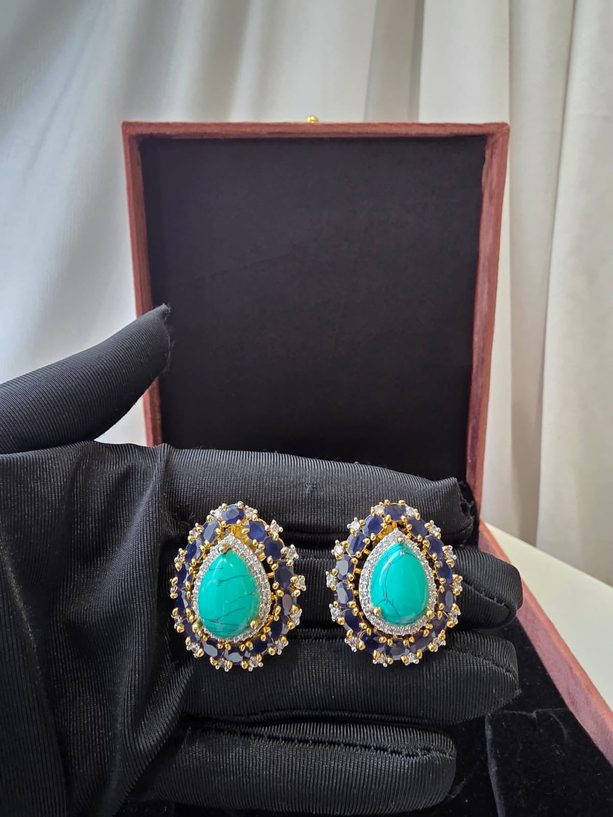 Turquoise Sapphire Halo Studs