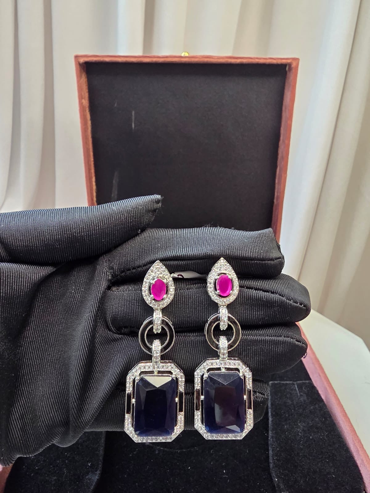 Sapphire Geometric Drop Earrings