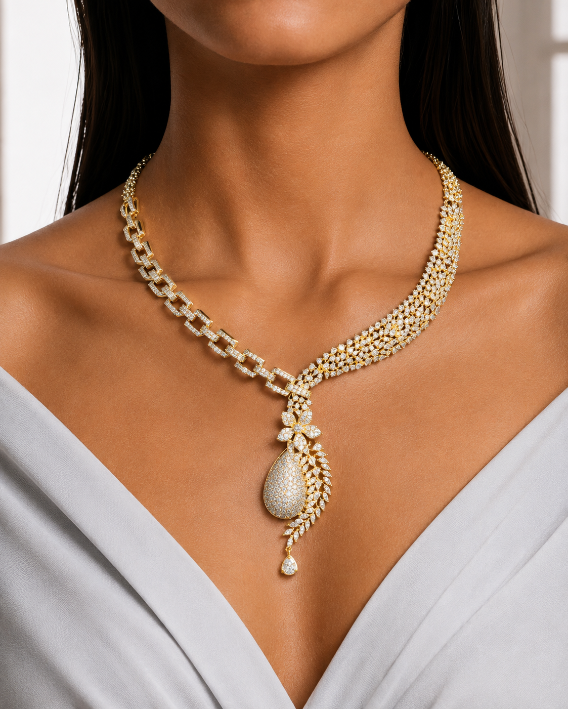 Floral Link Golden Necklace
