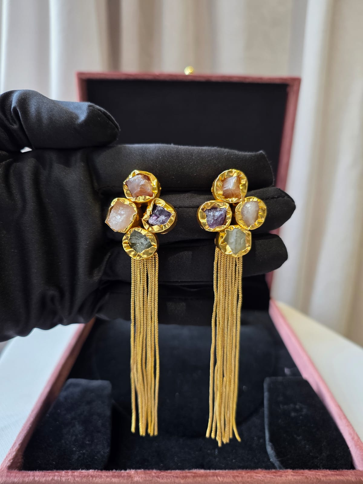 Aurora Gemstone Tassel Mini Earrings