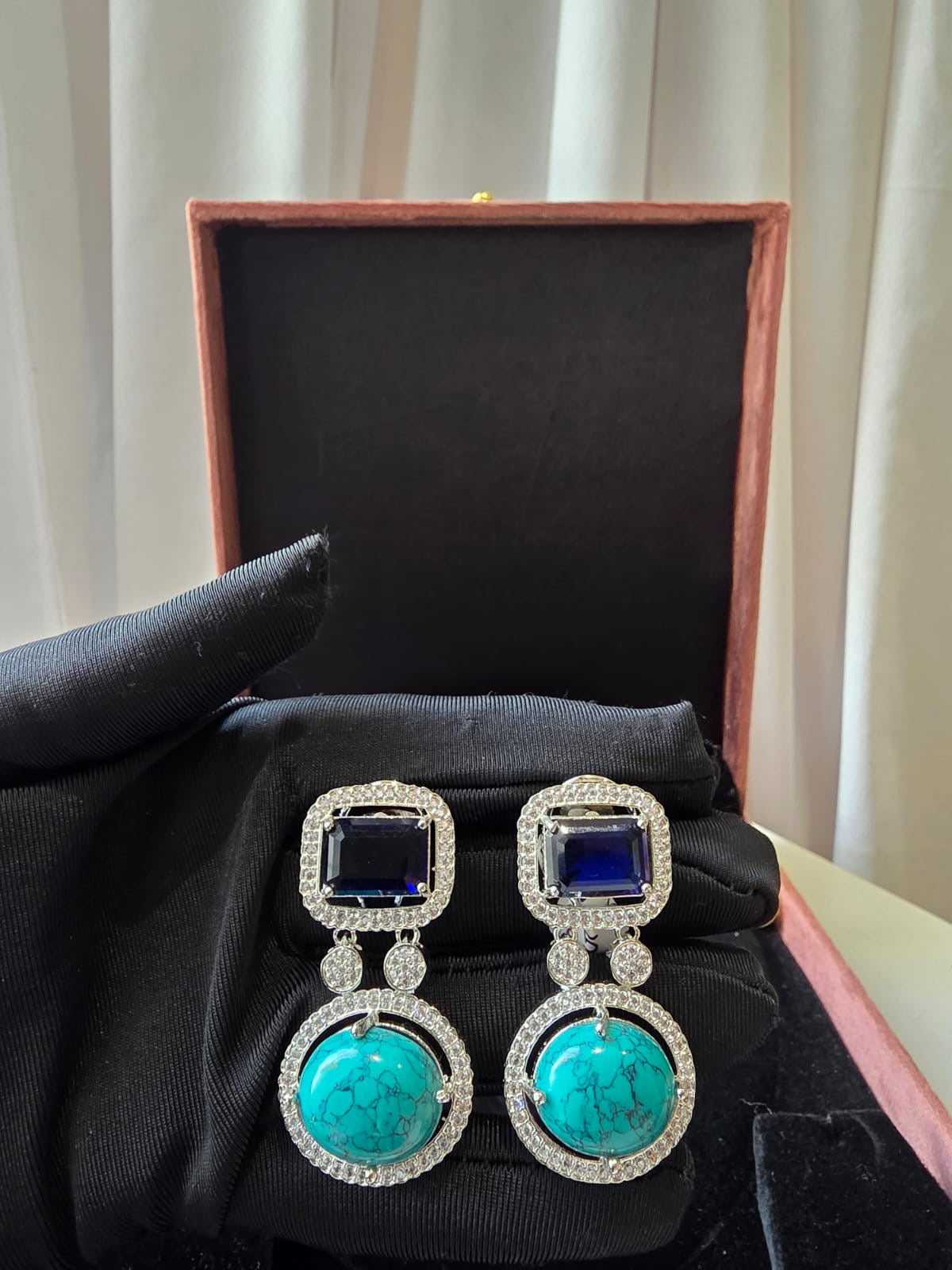 Turquoise & Sapphire Double Drop Earrings