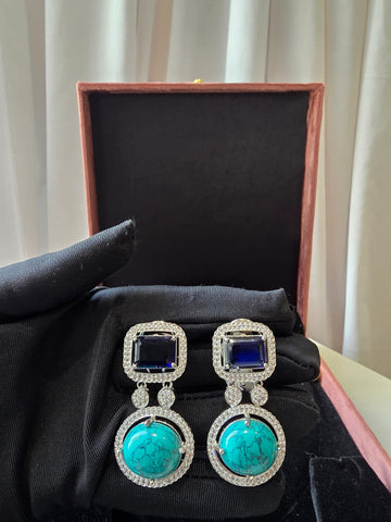 Turquoise & Sapphire Double Drop Earrings