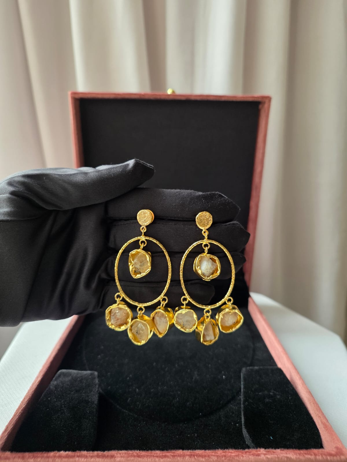 Celestia Oval Charm Earrings Yellow