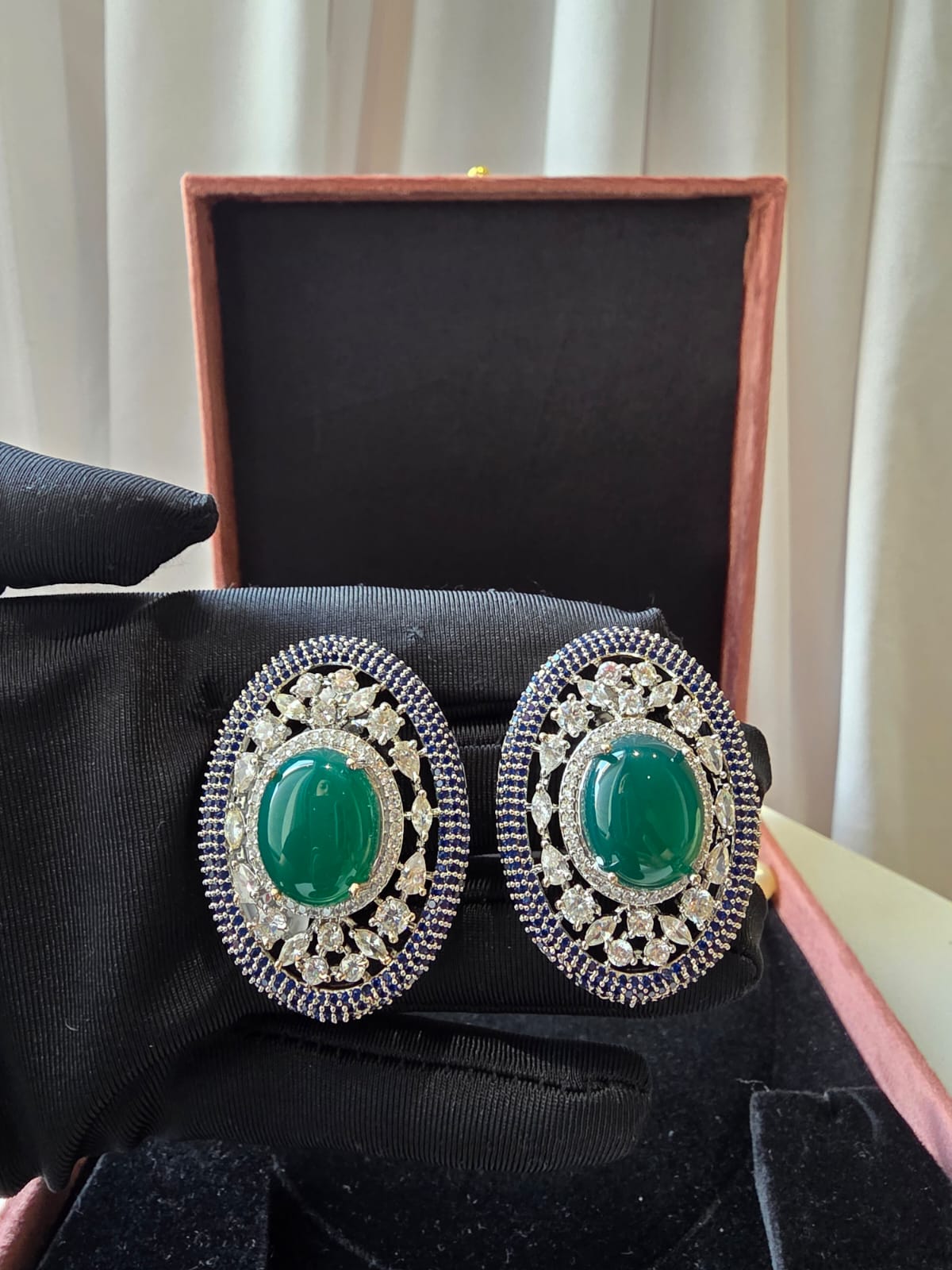 Emerald Halo Statement Stud Earrings