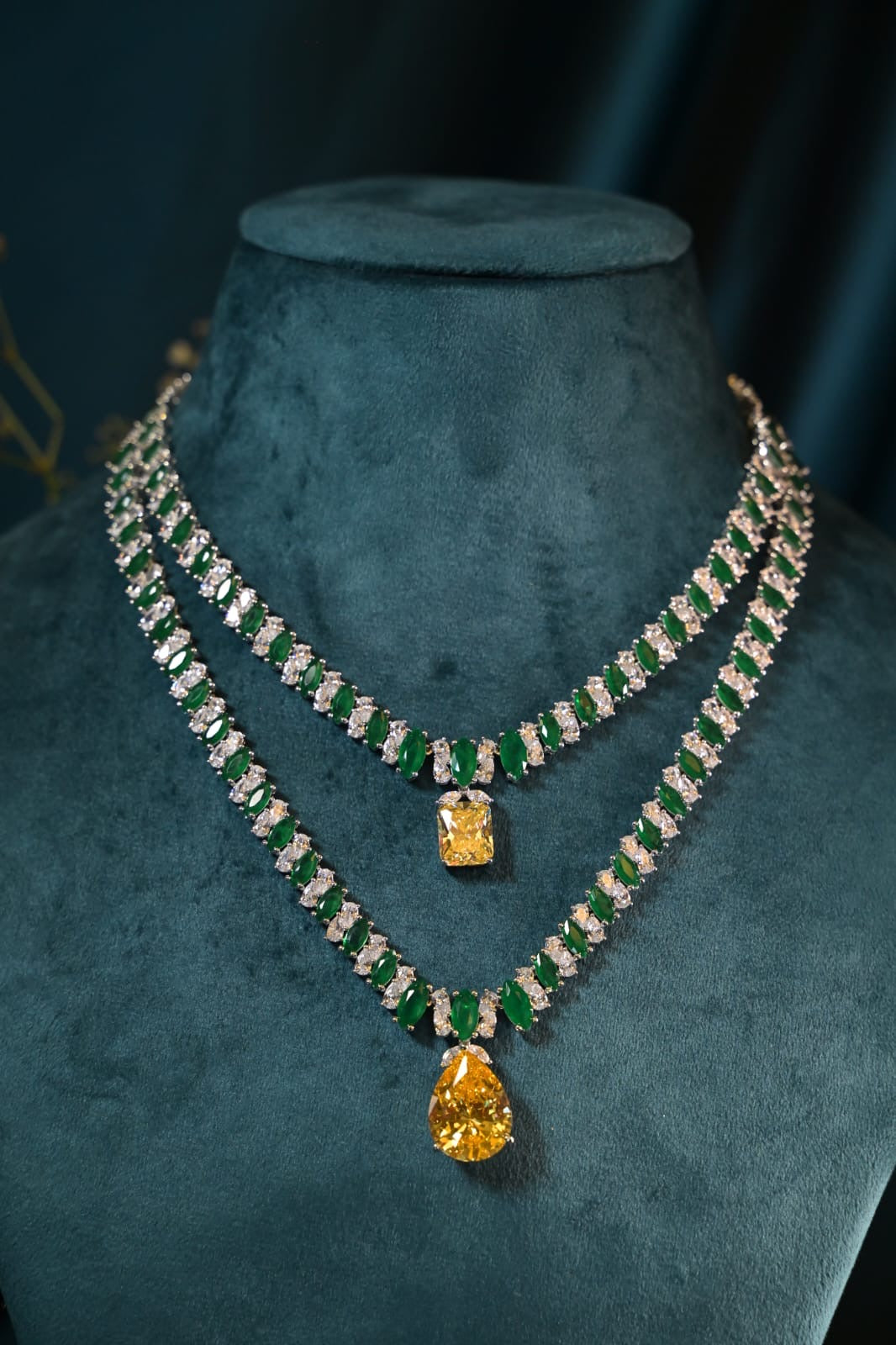 Citrine & Emerald Duo Layered Necklace Set