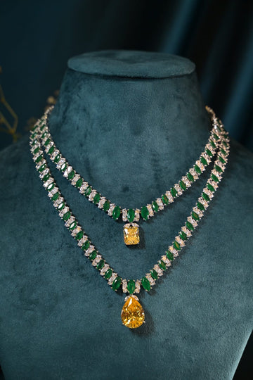 Citrine & Emerald Duo Layered Necklace Set