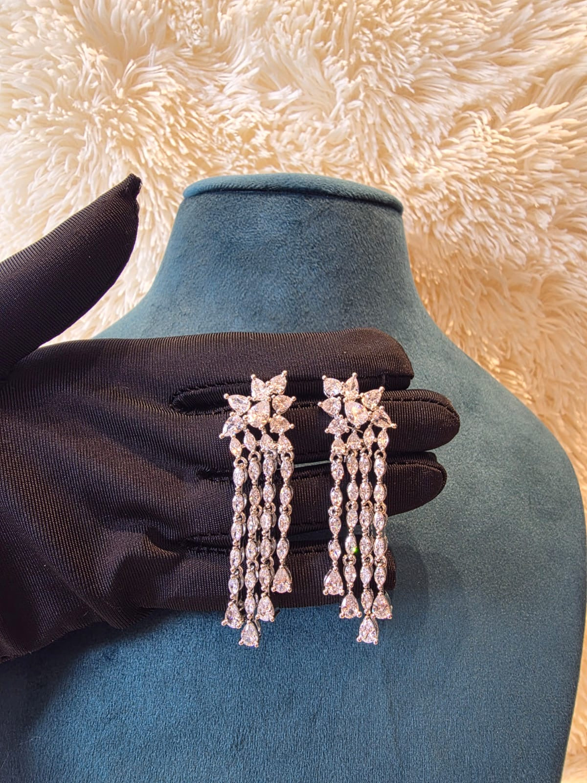 Crystal Diamond Cascade Statement Necklace Set