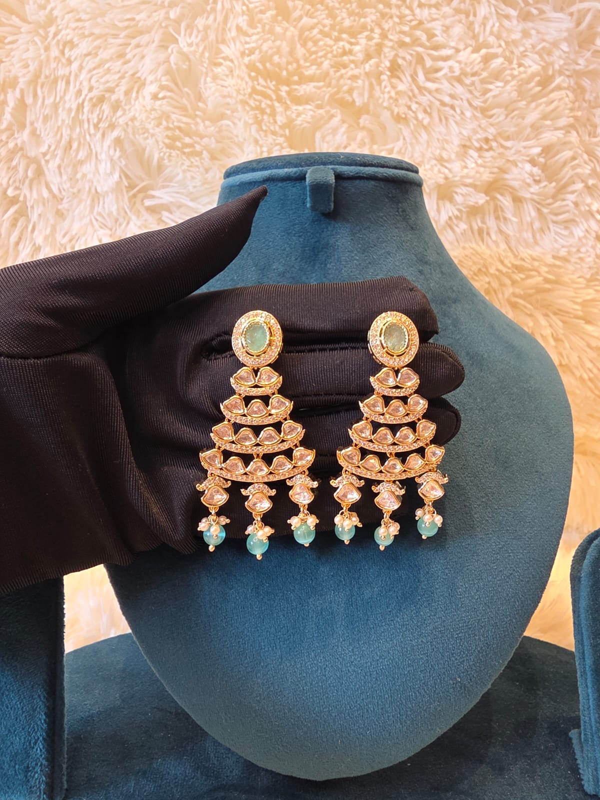 Mint Kundan cascade choker set