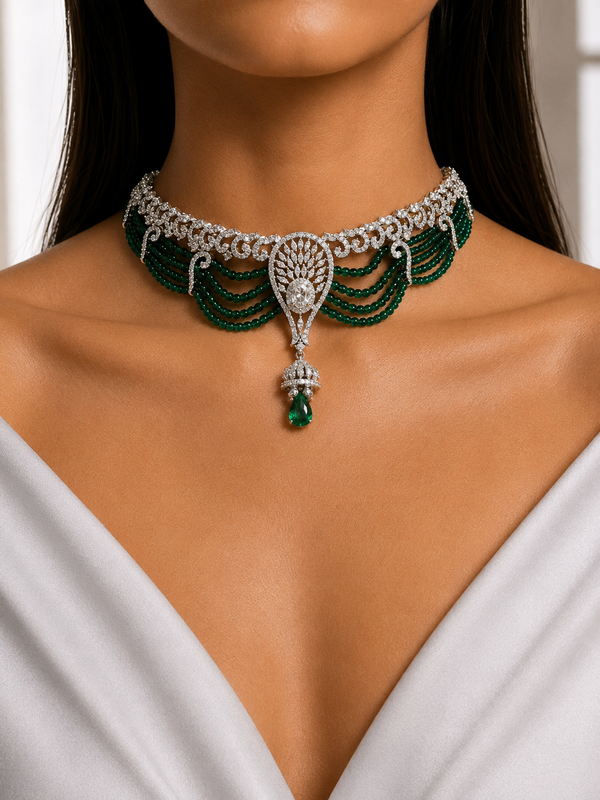 Regal Drop Beaded Diamond Choker