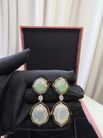 Celestial Jade Dual-Tone Drop Earrings