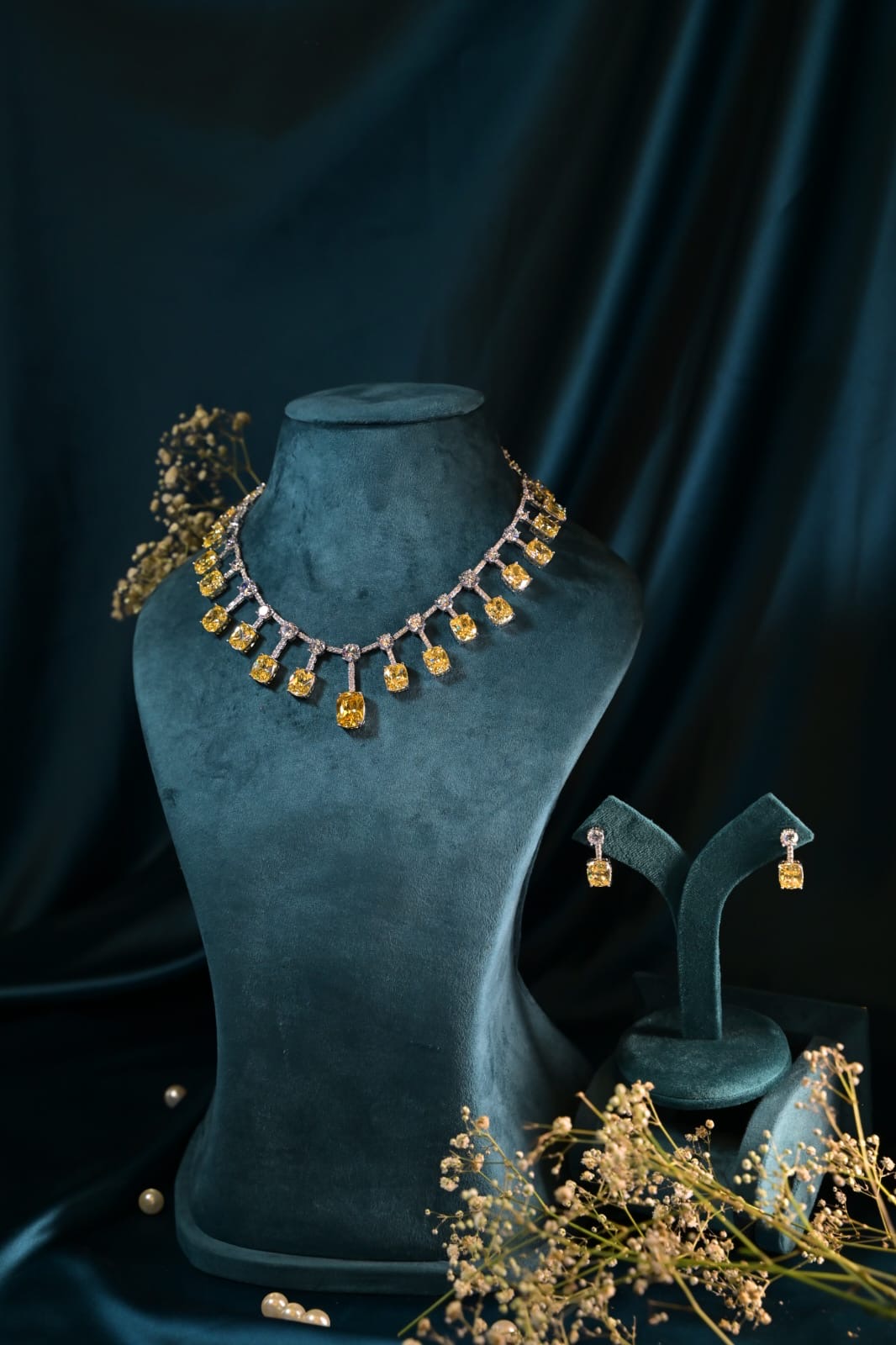 Citrine Crystal Statement Necklace Set