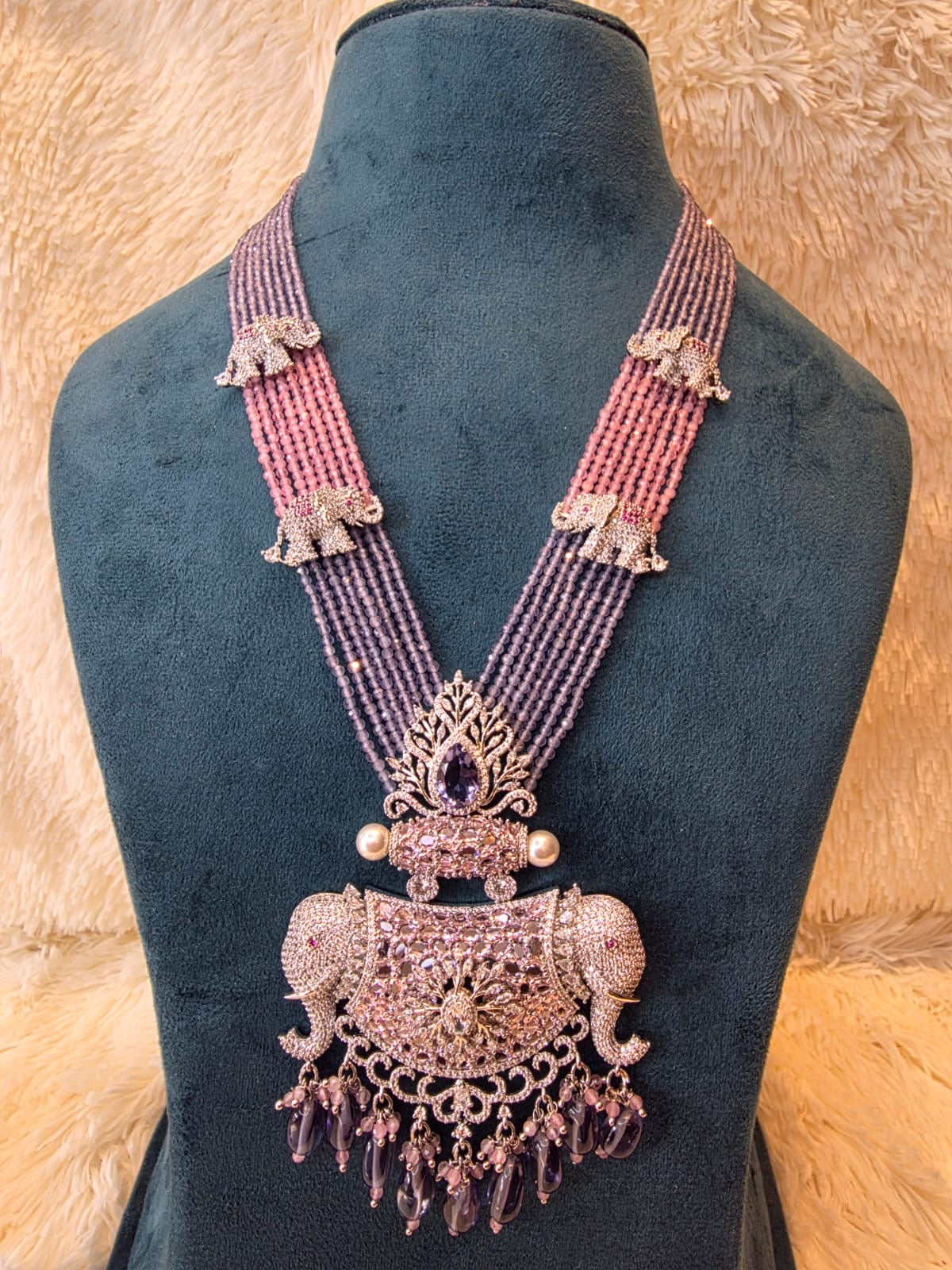 Royal Elephant Beaded Heritage Pink Necklace