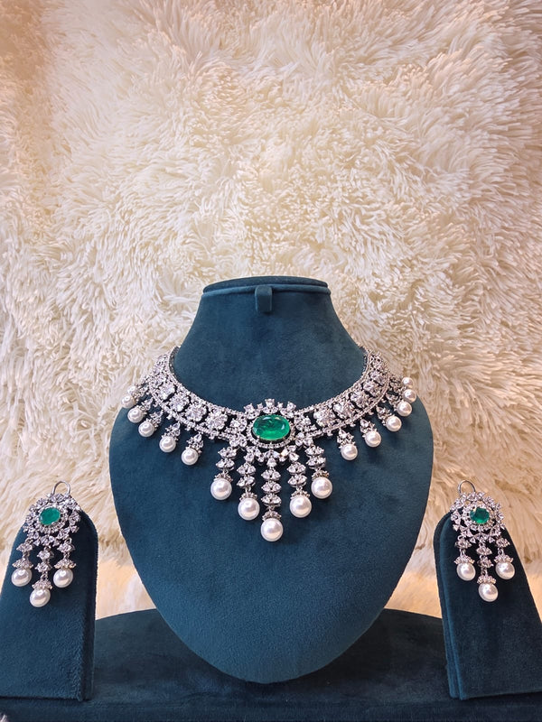 Emerald Pearl Cascade Necklace Set