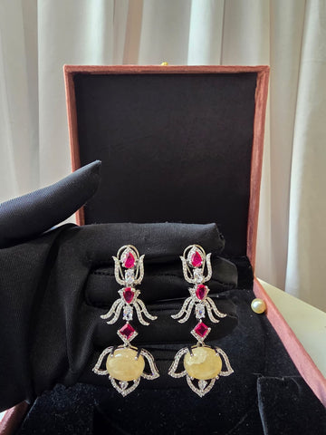 Ruby Citrine Floral Drop Earrings