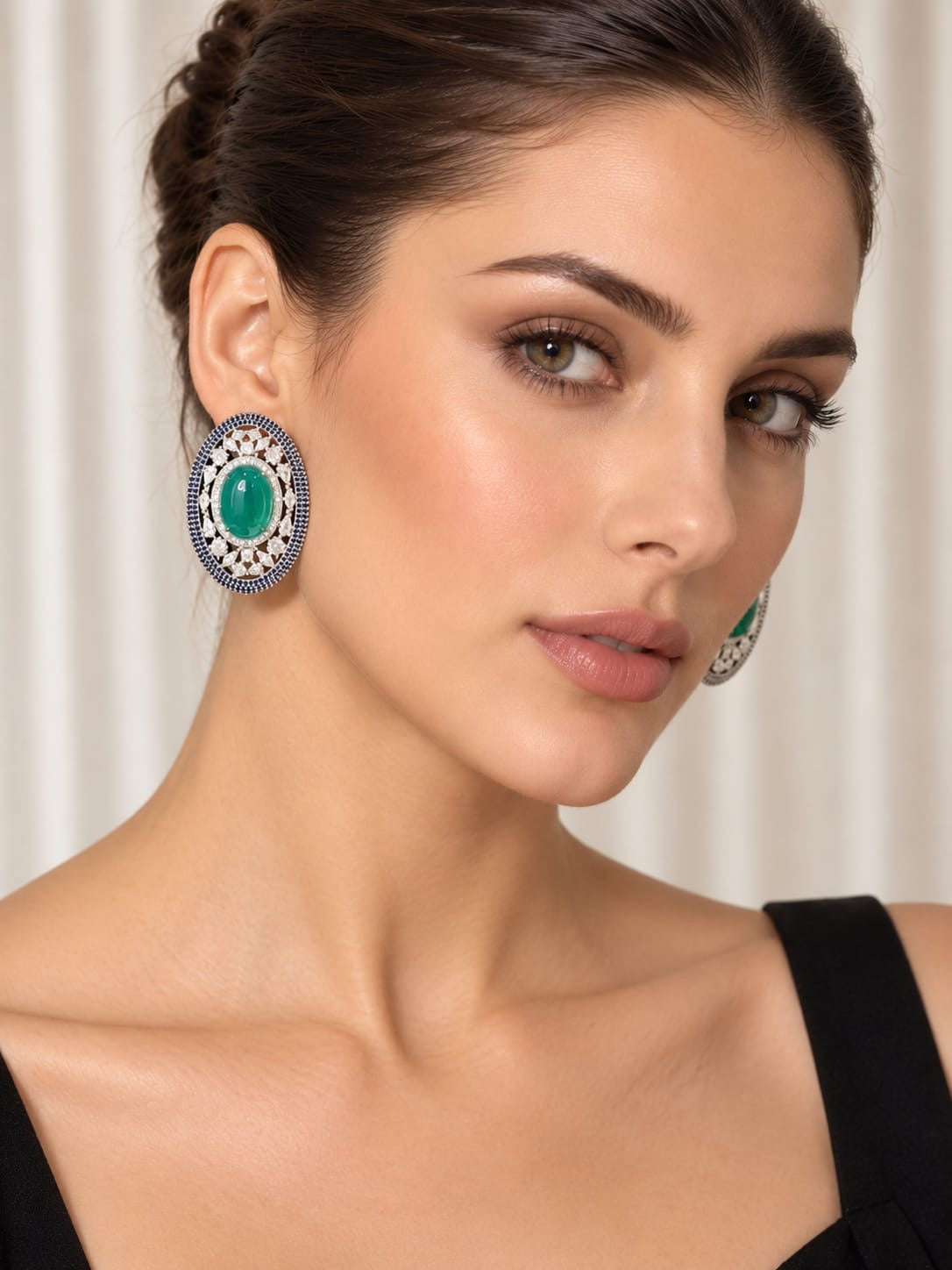 Emerald Halo Statement Stud Earrings