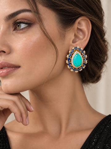 Turquoise Sapphire Halo Studs