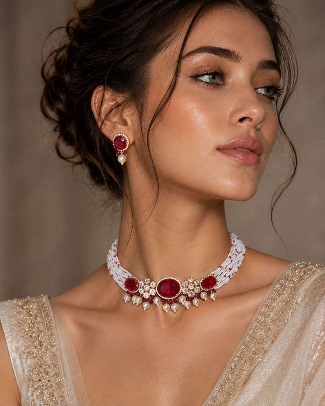 Ruby Motiff beaded choker set