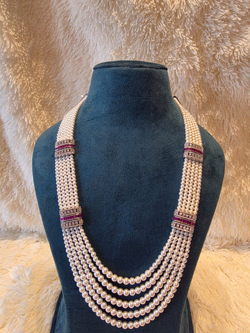 Pearl Cascade Red Necklace Set