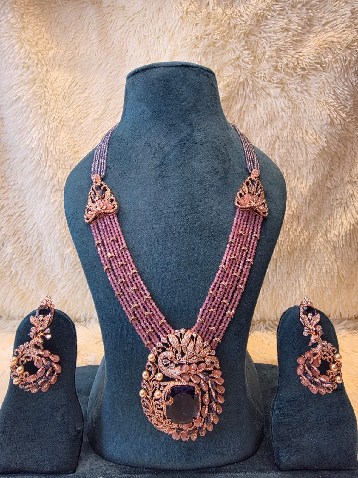 Imperial Rose Beaded Peacock Pearl Necklace