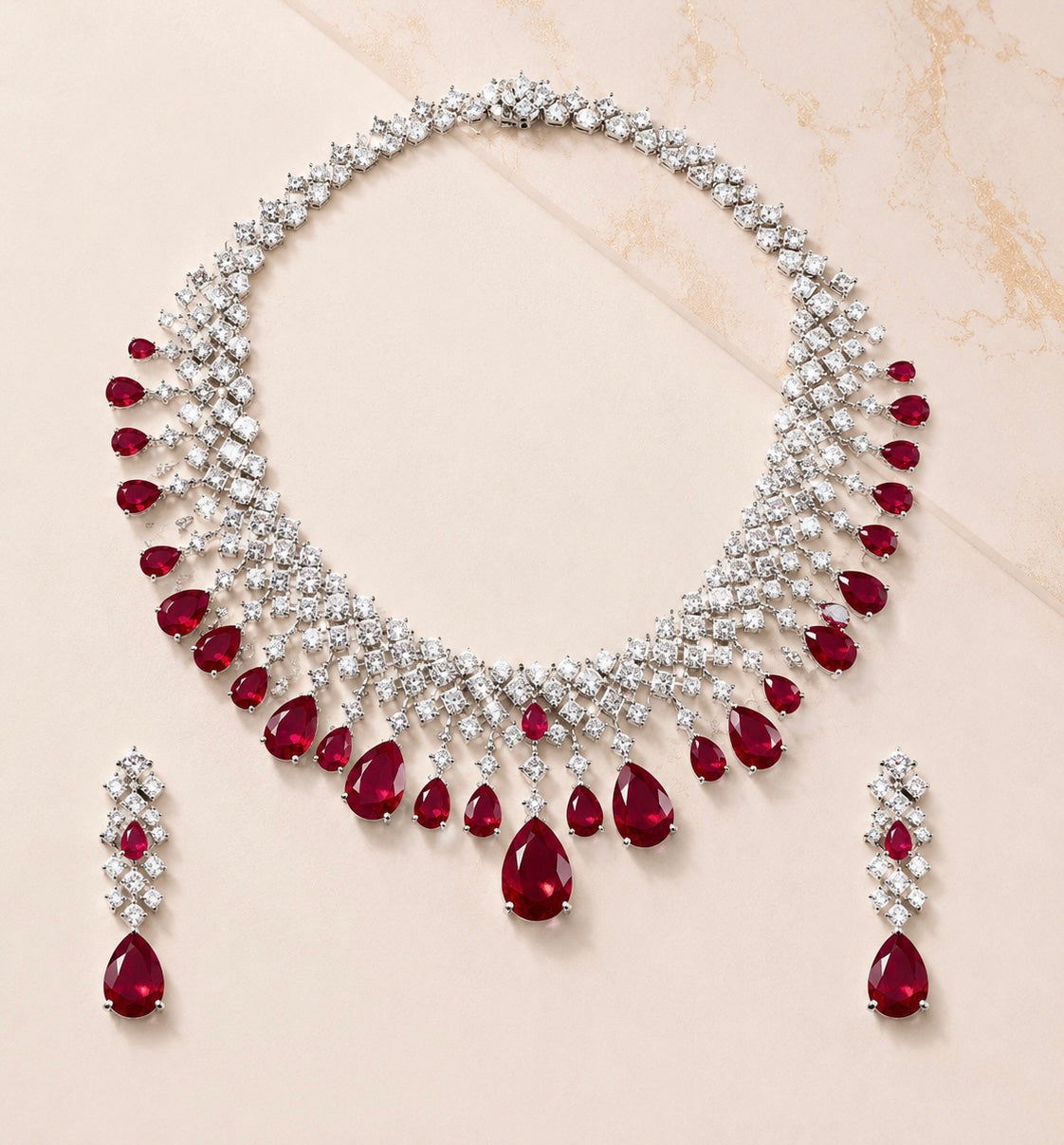 Ruby Cascade Statement Necklace