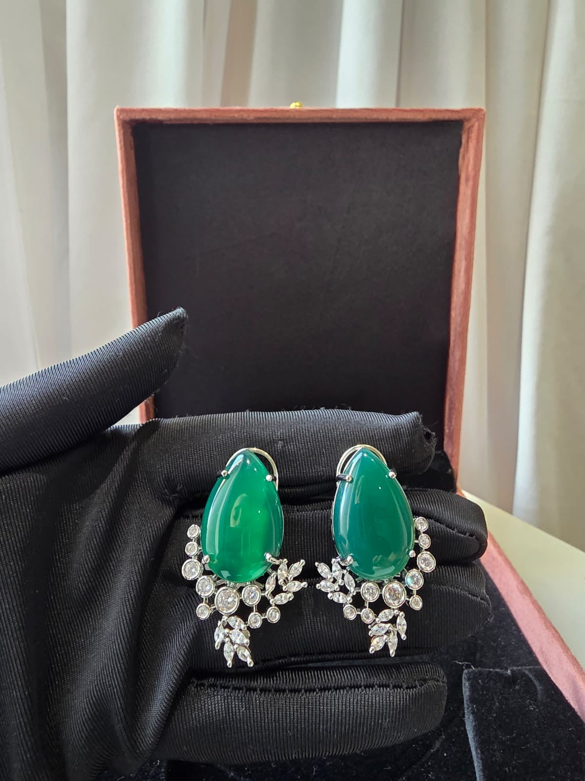 Emerald Dewdrop Statement Stud Earrings