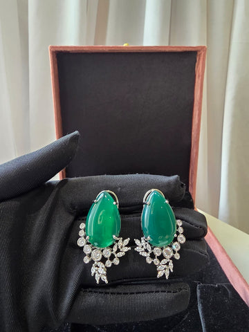Emerald Dewdrop Statement Stud Earrings