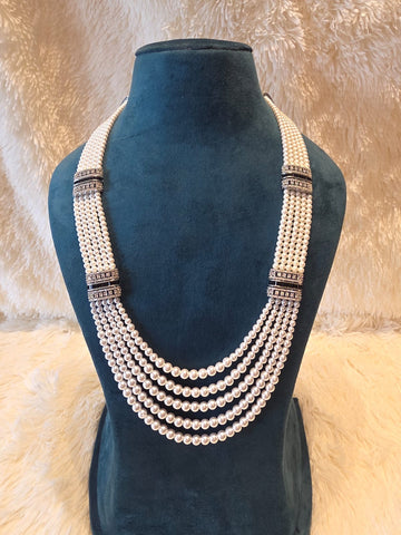 Pearl Cascade Black Necklace Set