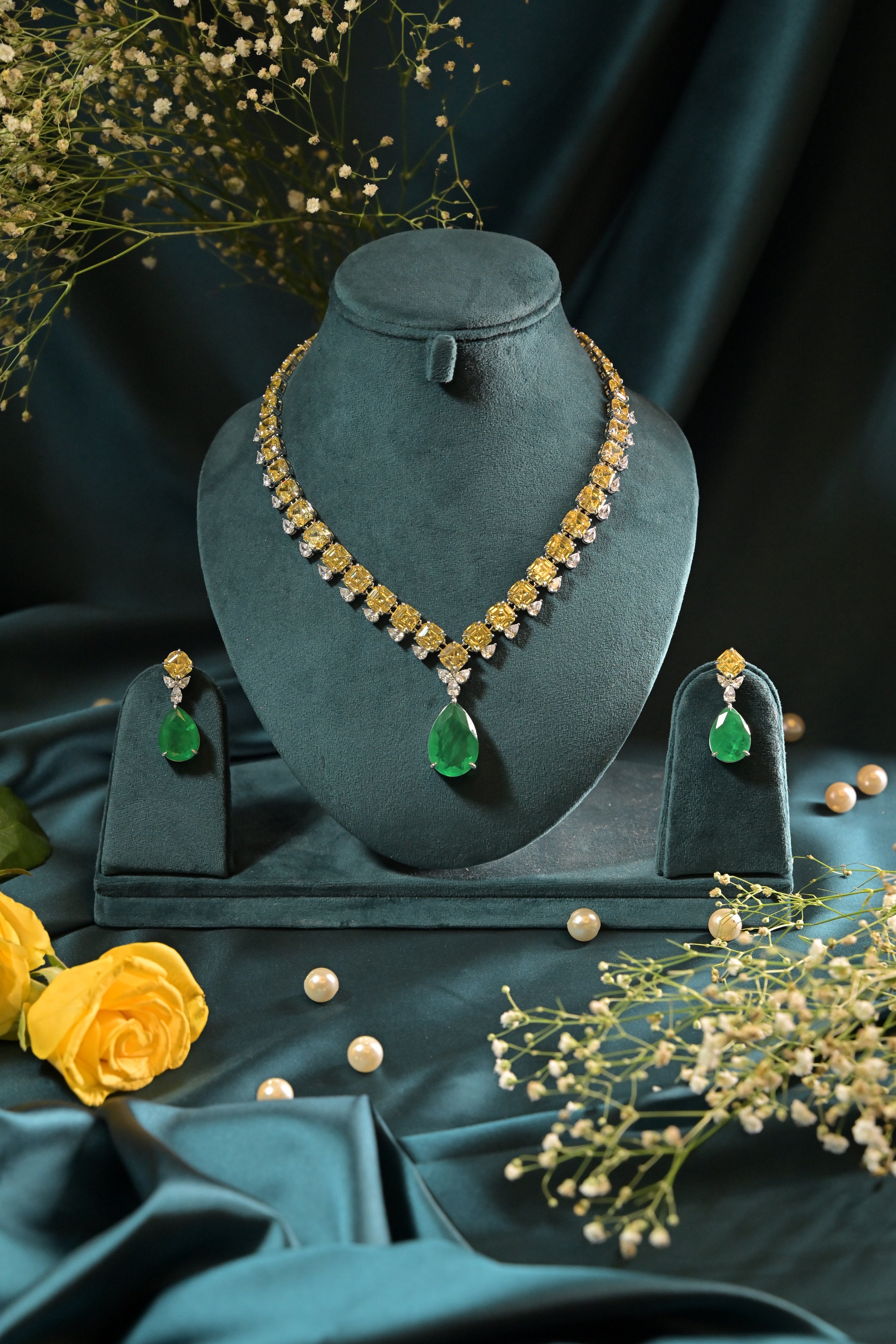 Citrine Drop Tennis Statement Necklace Set