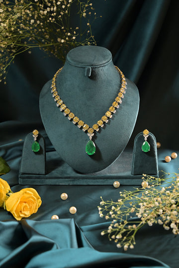 Citrine Drop Tennis Statement Necklace Set