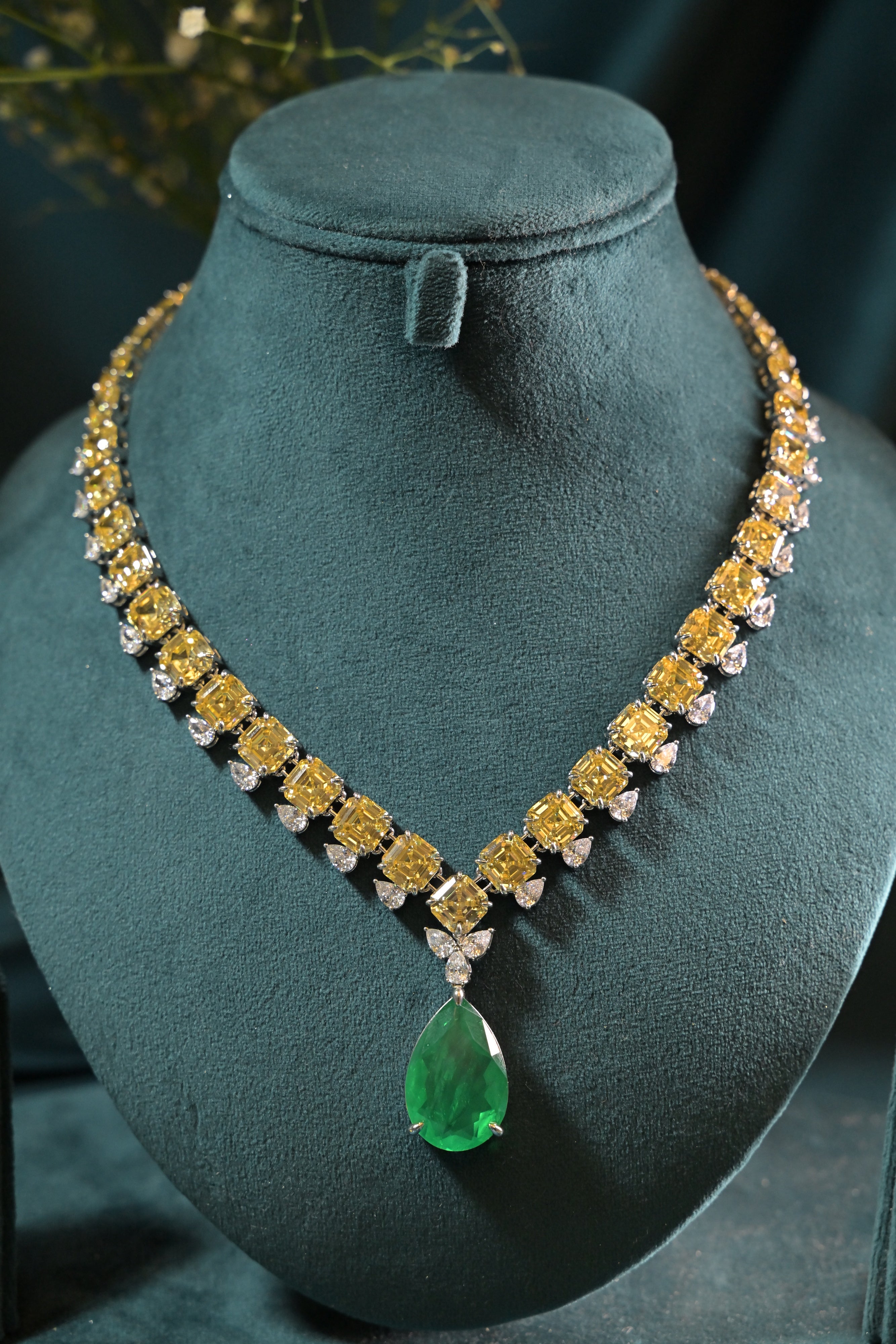 Citrine Drop Tennis Statement Necklace Set