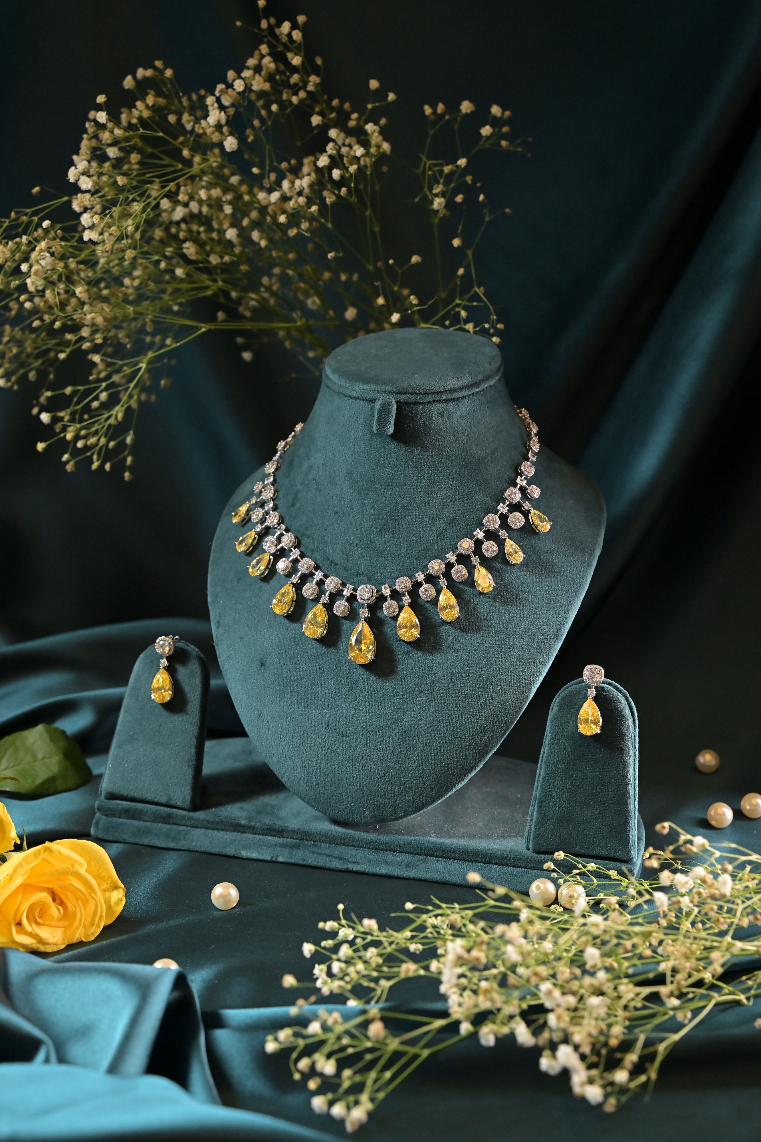 Citrine Blossom Drop Necklace Set