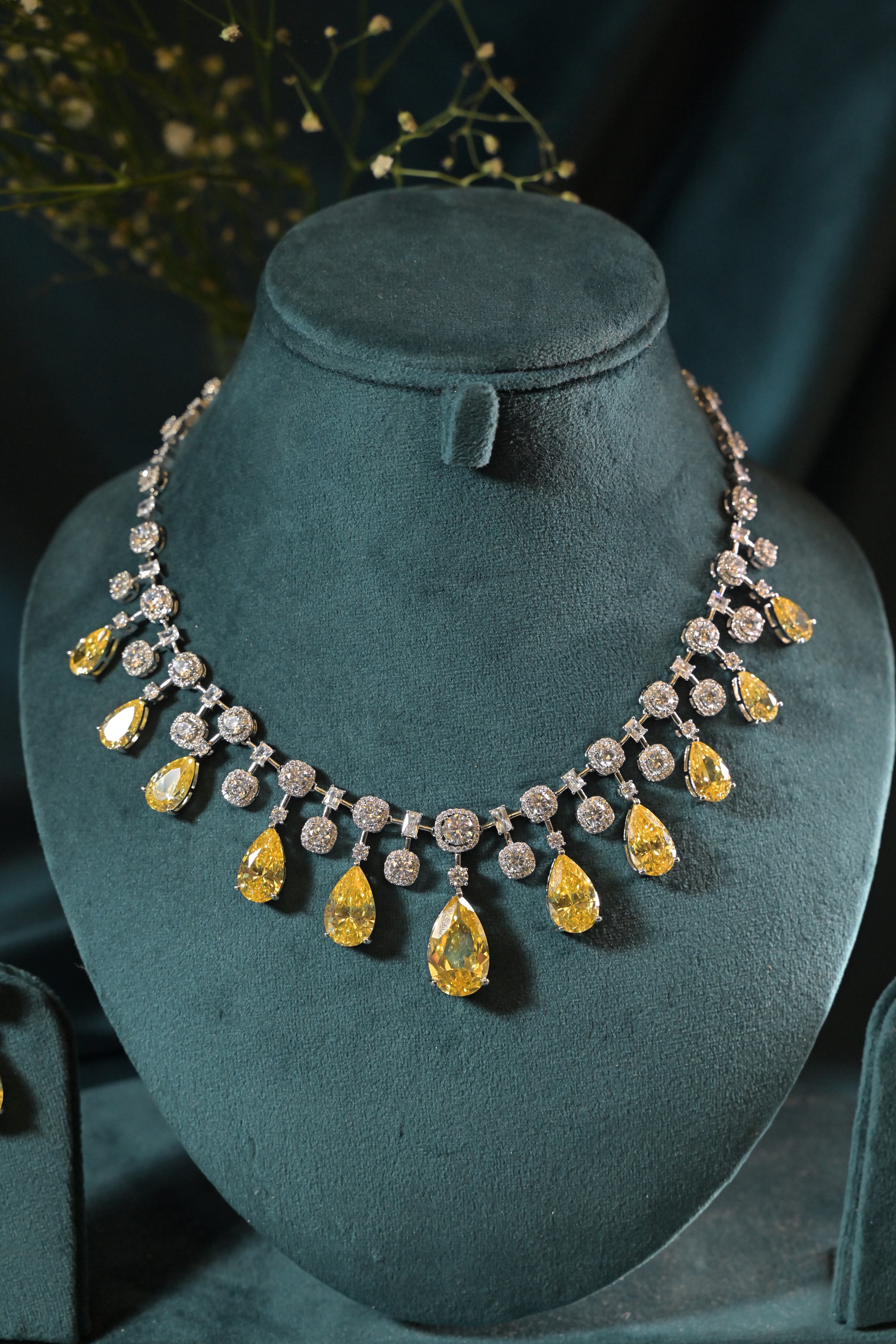 Citrine Blossom Drop Necklace Set