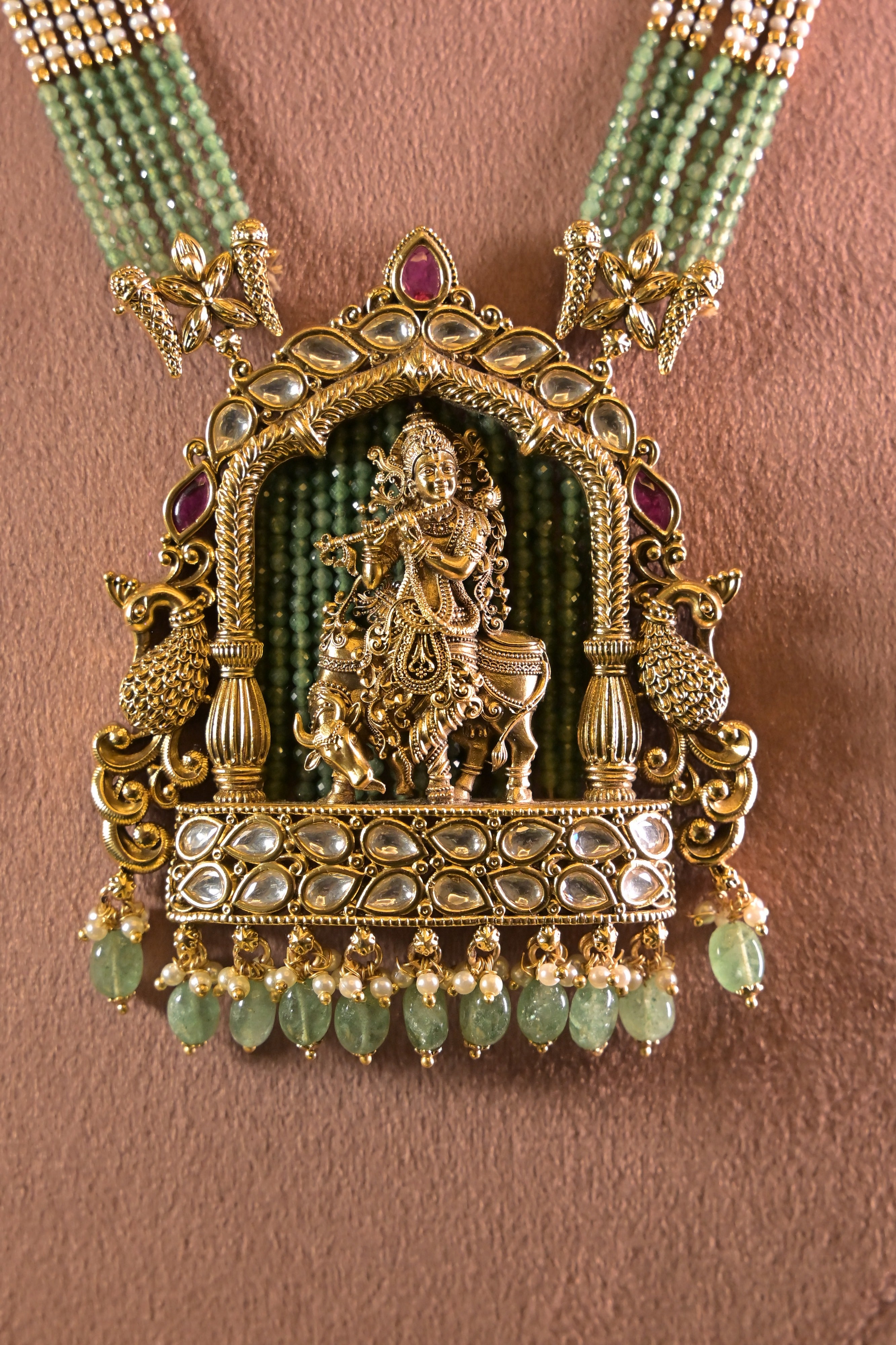 Temple Radha Krishna Ji Pendant Necklace Set