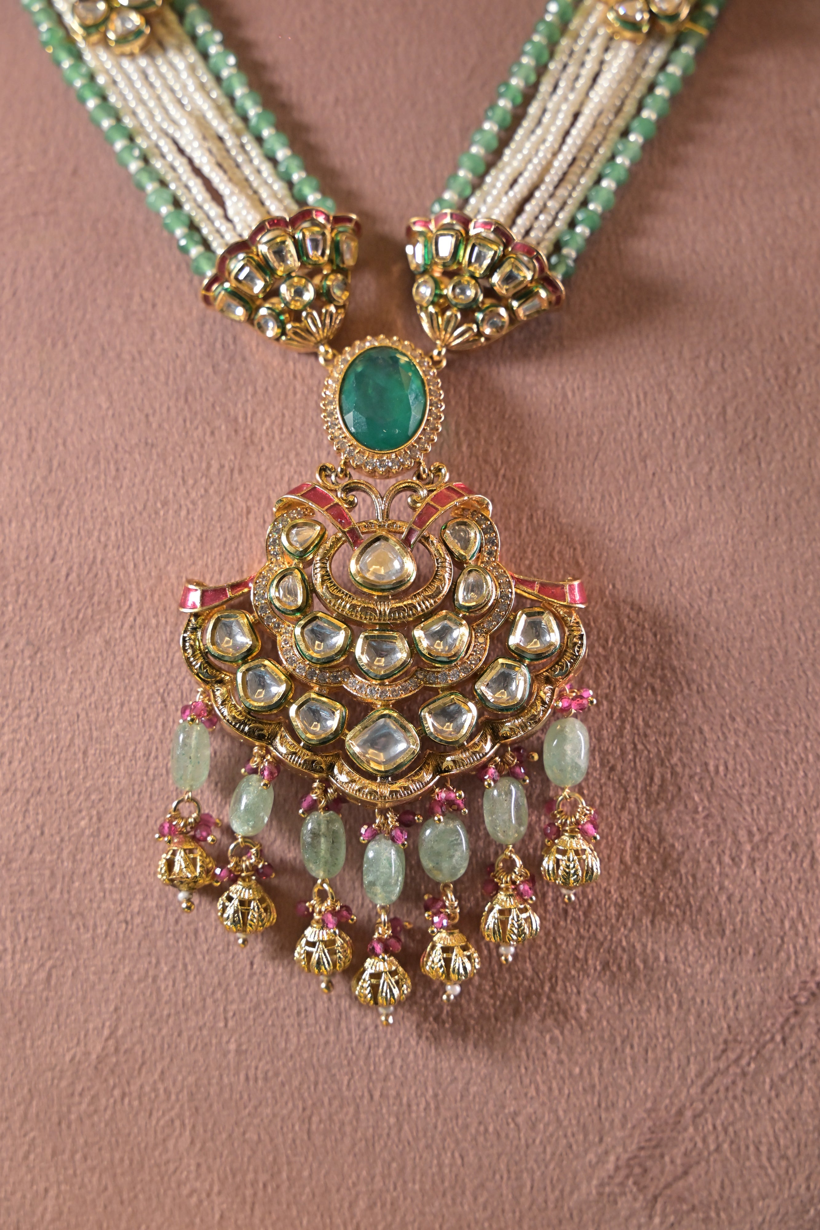 Majestic Beaded Long Heritage Kundan Necklace Set