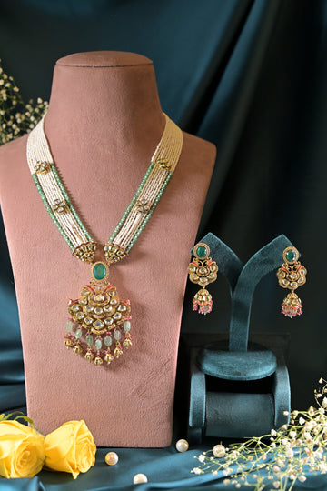 Majestic Beaded Long Heritage Kundan Necklace Set