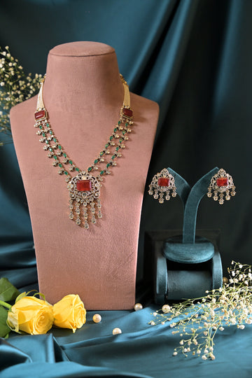 Ruby Heritage Beaded Polki Necklace Set