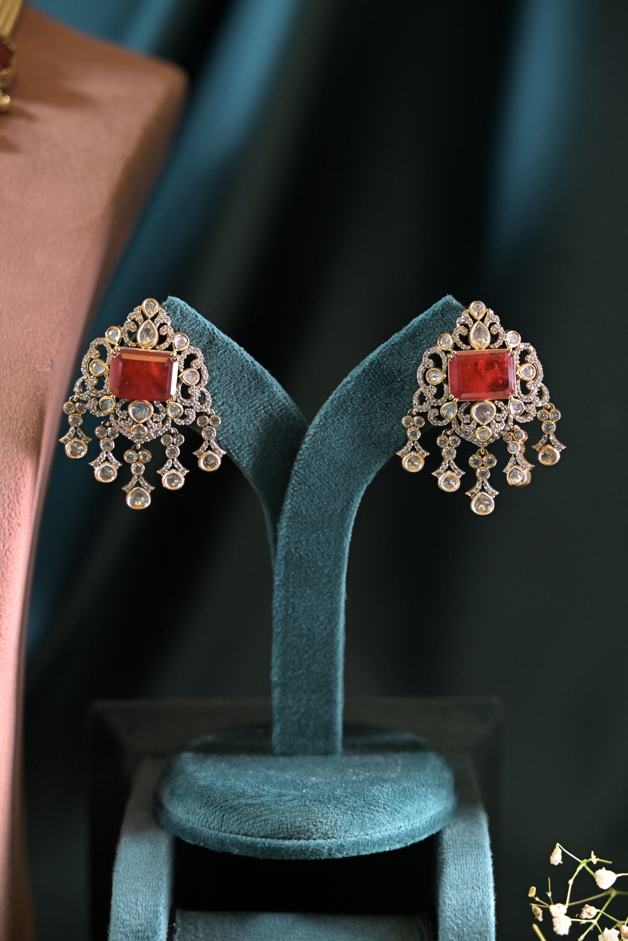 Ruby Heritage Beaded Polki Necklace Set