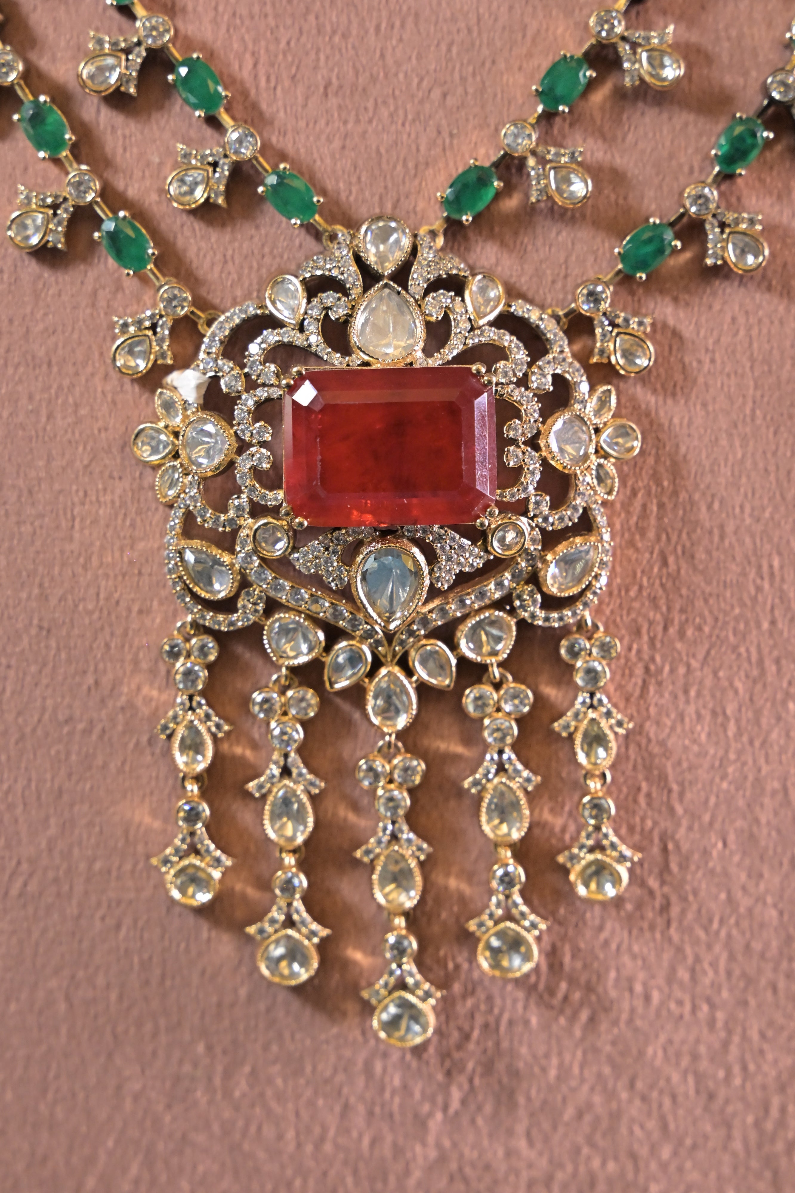 Ruby Heritage Beaded Polki Necklace Set