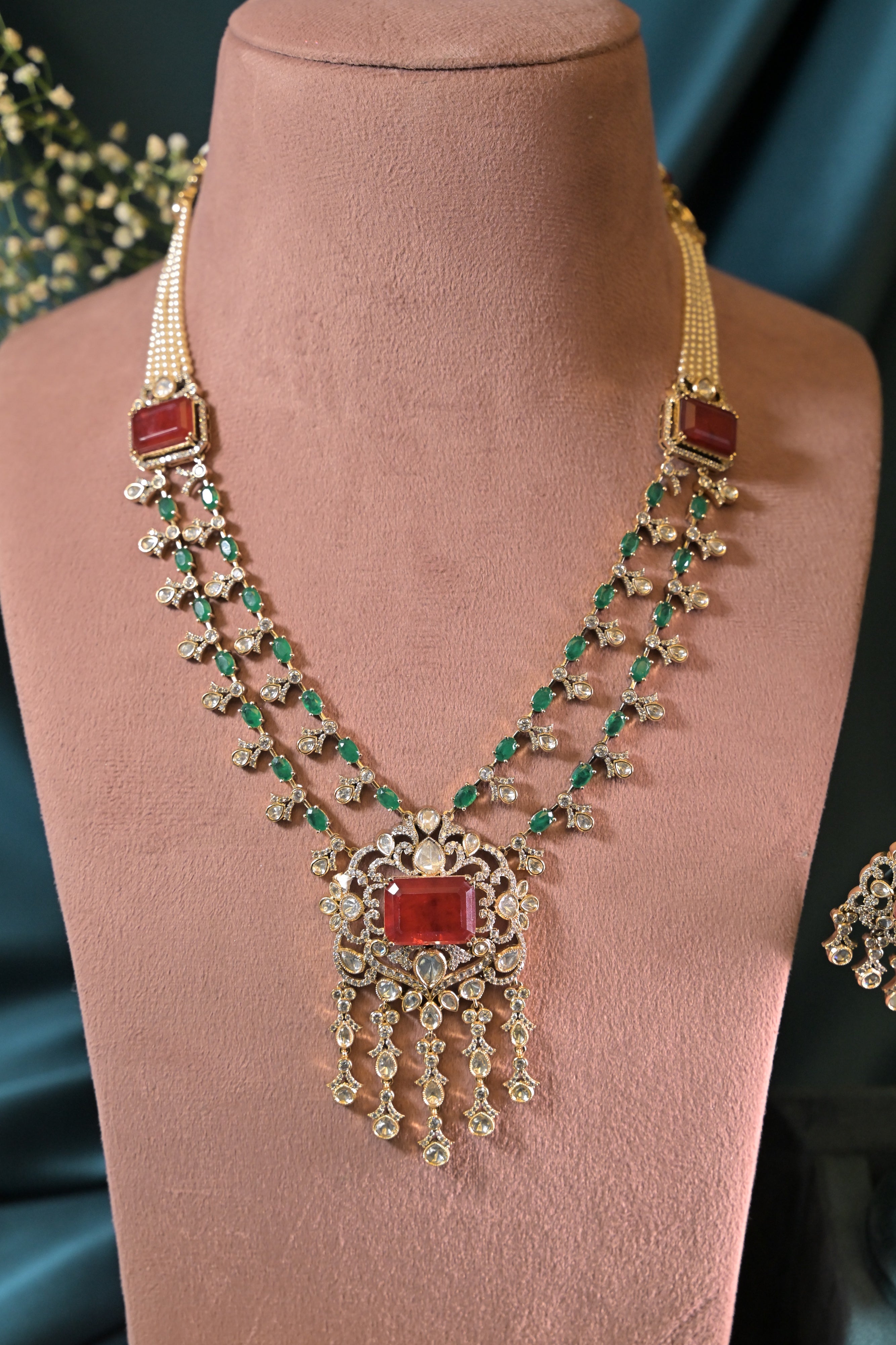 Ruby Heritage Beaded Polki Necklace Set