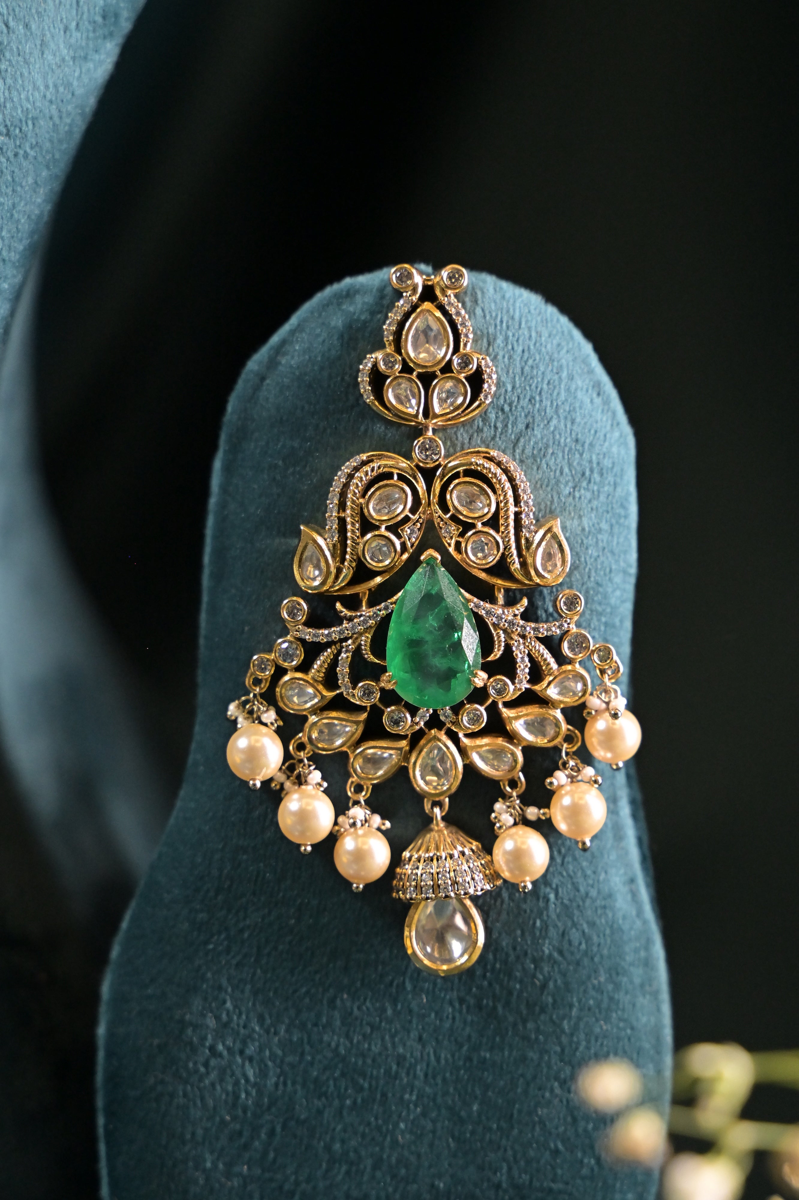 Emerald Pearl Polki Necklace Set