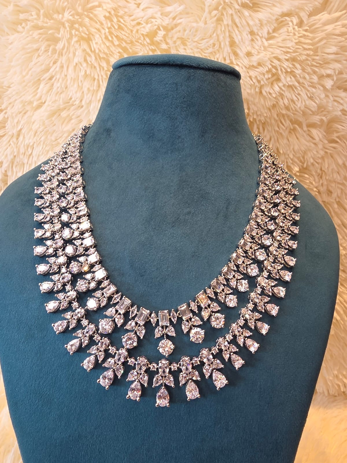 Crystal Diamond Cascade Statement Necklace Set
