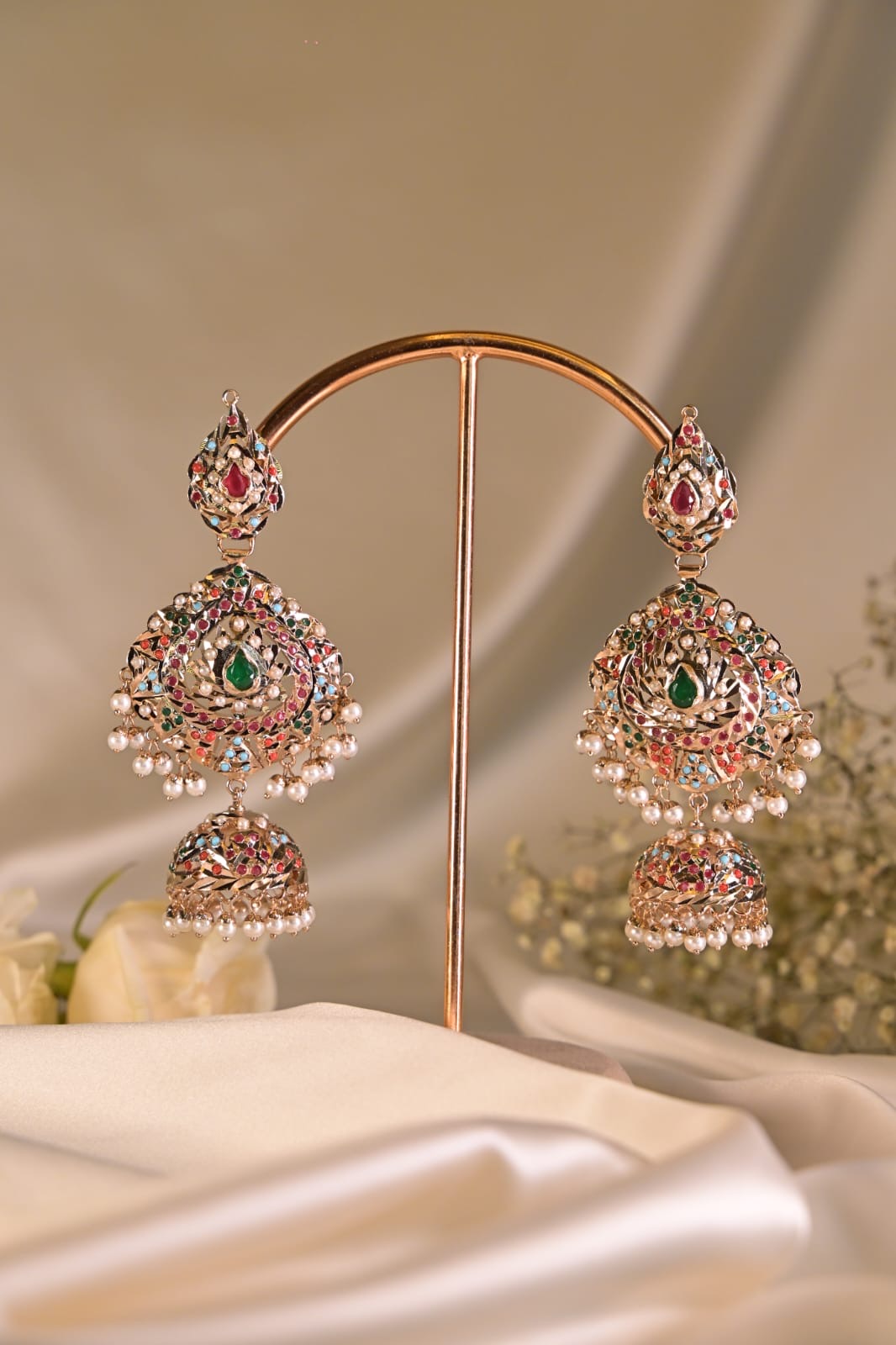 Multicolour Jhumka jadau earring