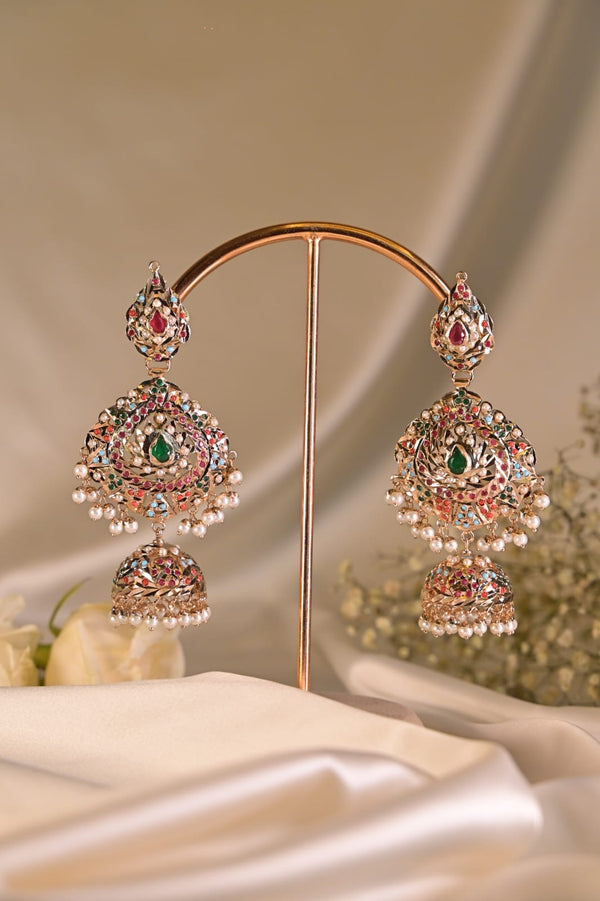 Multicolour Jhumka jadau earring