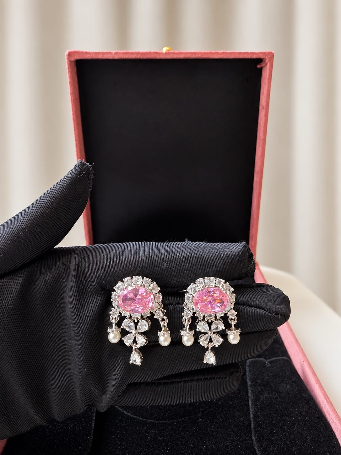 Crystal Pink Pearl Earrings