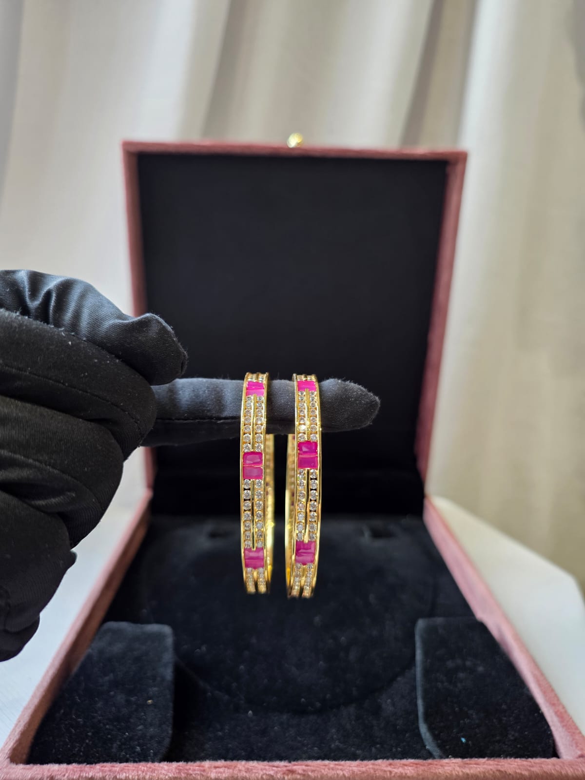 Ruby Lined Bangle Pair
