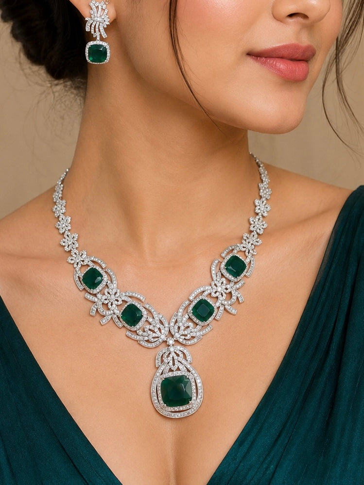 Regal Emerald Statement Necklace Set