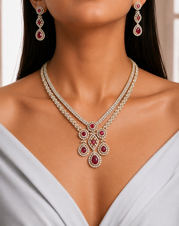 Elegant Ruby Layered Necklace Set