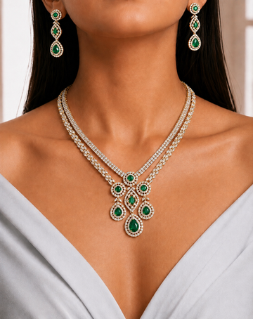 Elegant Emerald Layered Necklace Set